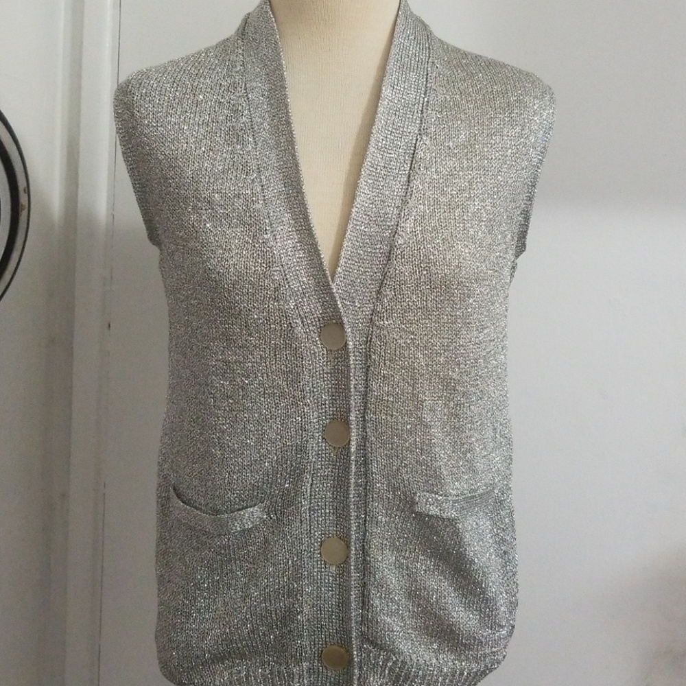 Vintage Silver Gray  60s cardigan vest sweater